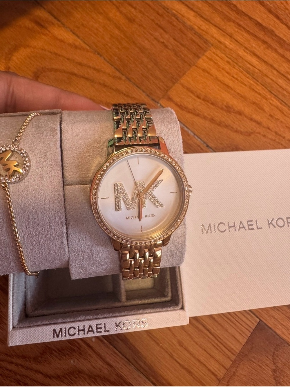 Michael Kors Gold Crystal MK Logo Women's Bracelet Watch